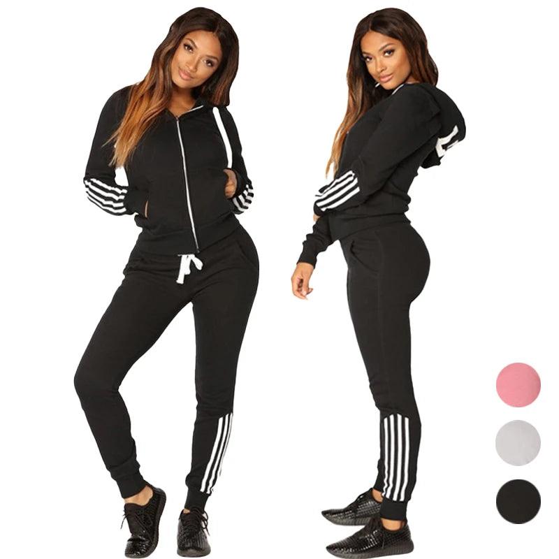 Women's Jogging Street Style Casual Hoodies & Pants 2-Piece Tracksuit Set - JVMCL