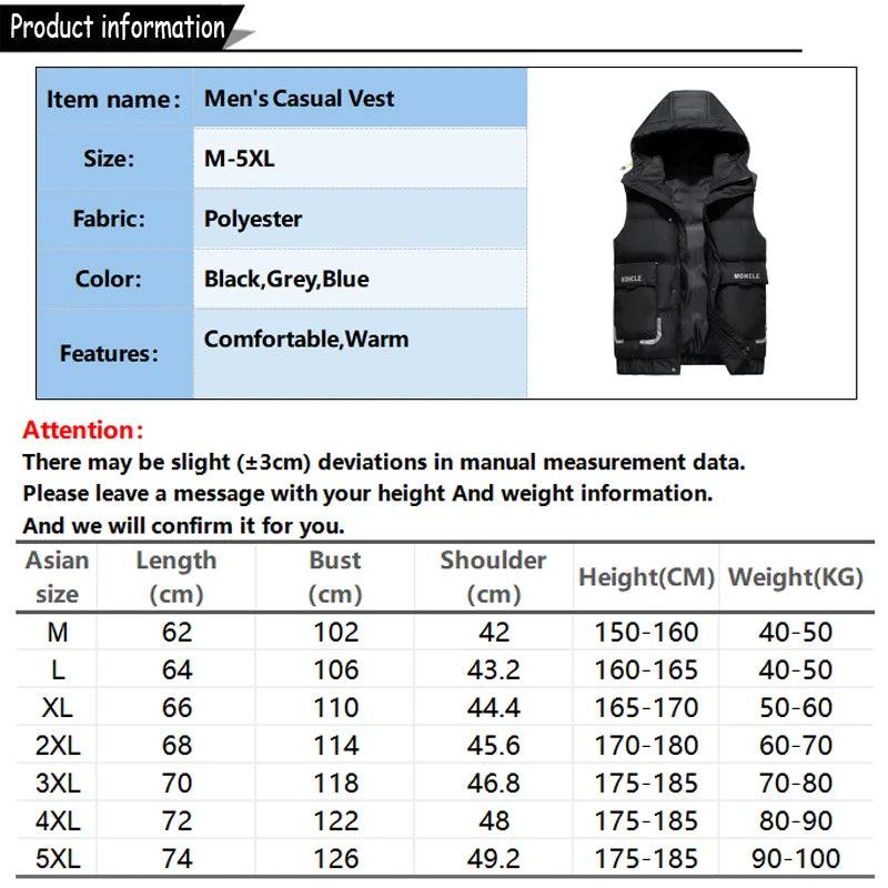 Men's Stylish Warmth Sleeveless Hooded Vest Jacket for Autumn and Winter - JVMCL