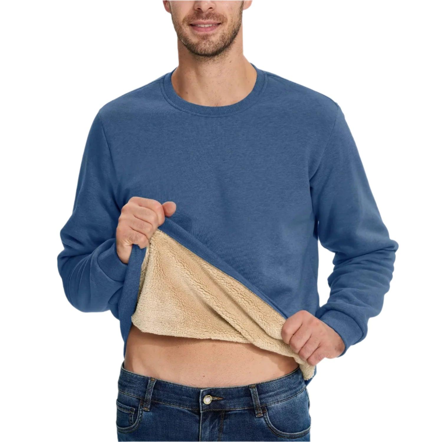 Men's Thicken Fleece Crewneck Sweatshirt – Heavy Sherpa-Lined Winter Pullover - JVMCL