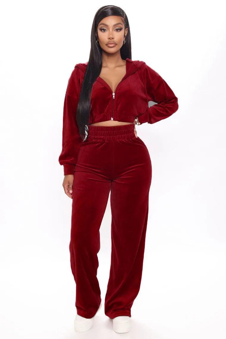 Women's Sport Tracksuit – Velvet Hooded Jacket & Jogger Pants for Fitness & Casual Wear - JVMCL