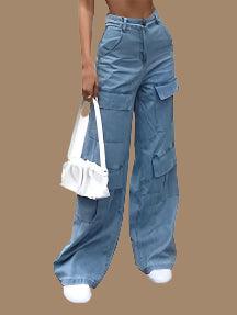 Women's Wide-Leg Cargo Denim Pants – High Street Style for Spring/Summer - JVMCL