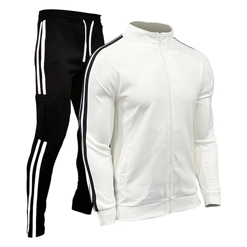 Men’s Striped Stand-Collar Cardigan Outdoor Jogging & Cycling Sports 2 Piece Set - JVMCL