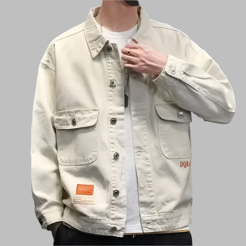 Men’s Trendy Denim Jacket – Slim-Fit Mandarin Collar Outerwear for a Modern Look