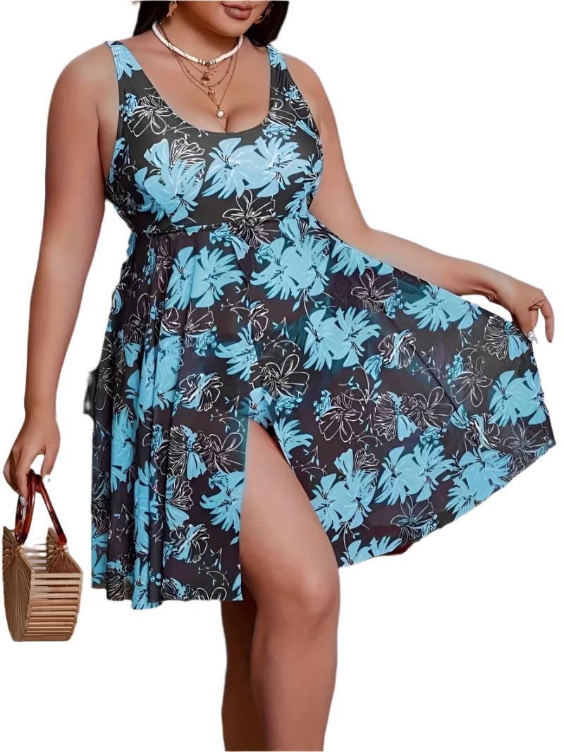 Floral Plus Size Two-Piece Swimsuit – Push-Up Beach Dress with Shorts for Women - JVMCL