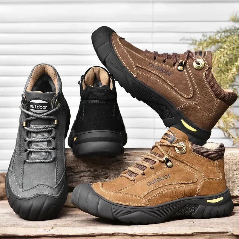 Classic Outdoor Men's Leather Winter Boots – Retro Mountain Trekking Style - JVMCL