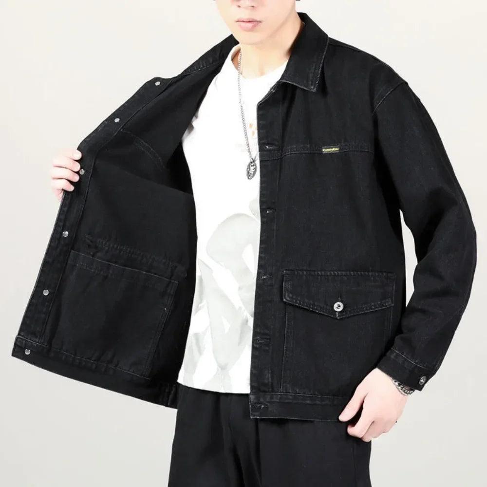 Men's High-End Baggy Denim Jacket – Trendy Multi-Pocket Casual Fall Large Jacket - JVMCL