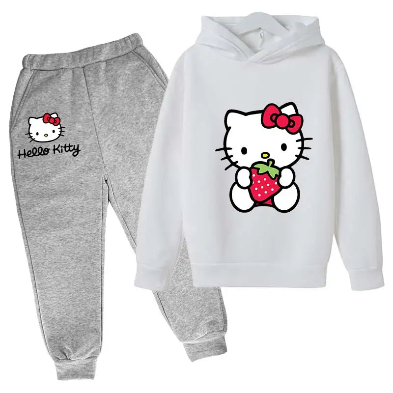 Adorable Cartoon Girls' Tracksuit Hoodie & Pants Set for Kids (4-14 Years) - JVMCL