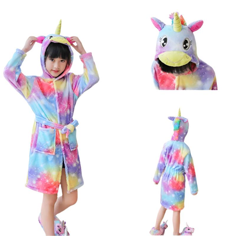 Unicorn Kids Hooded Bathrobe – Soft Flannel Animal Pajamas for Boys & Girls - JVMCL