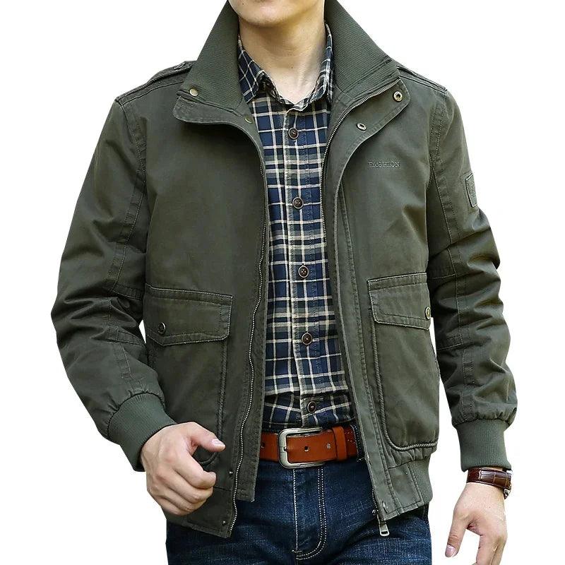 Functional Style Cotton Multi-Pocket Military Cargo Bomber Jacket for Men - JVMCL