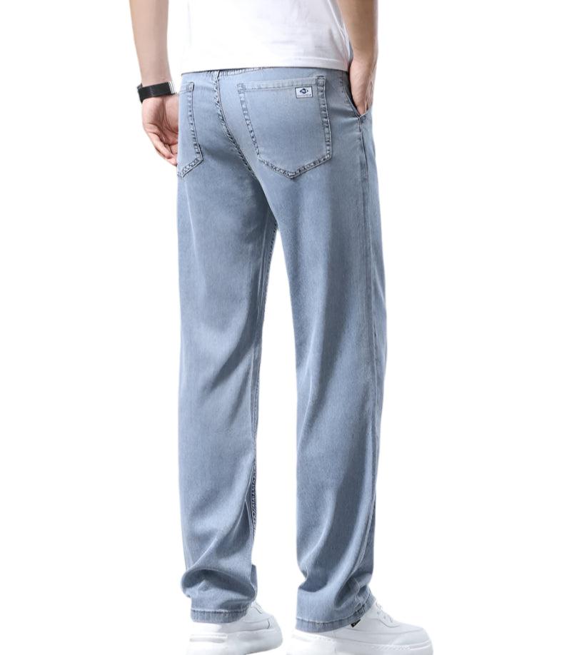 Men's Ultra Breathable Straight Fit Business Casual Light Blue Denim Jeans - JVMCL