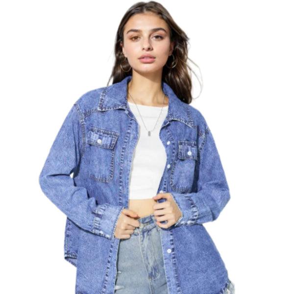 Vintage Oversize Button-Up Denim Shirt – Casual Long Sleeve Jean Blouse - JVMCL