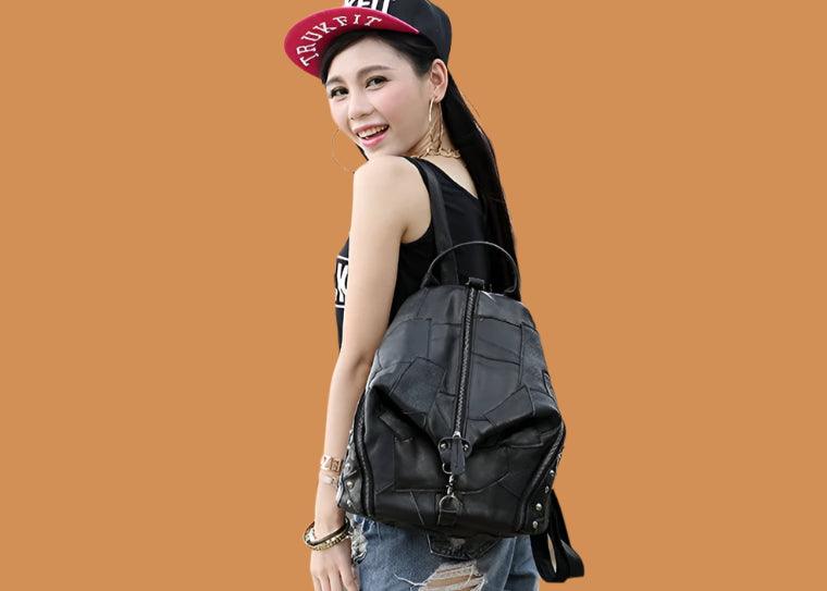 Genuine Leather Patchwork Backpack – Stylish & Spacious for Travel & Daily Use - JVMCL