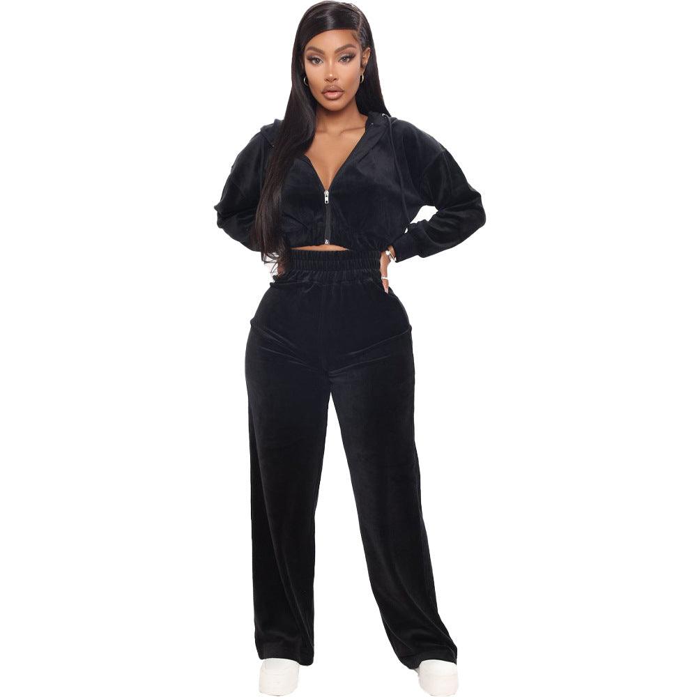 Women's Sport Tracksuit – Velvet Hooded Jacket & Jogger Pants for Fitness & Casual Wear - JVMCL