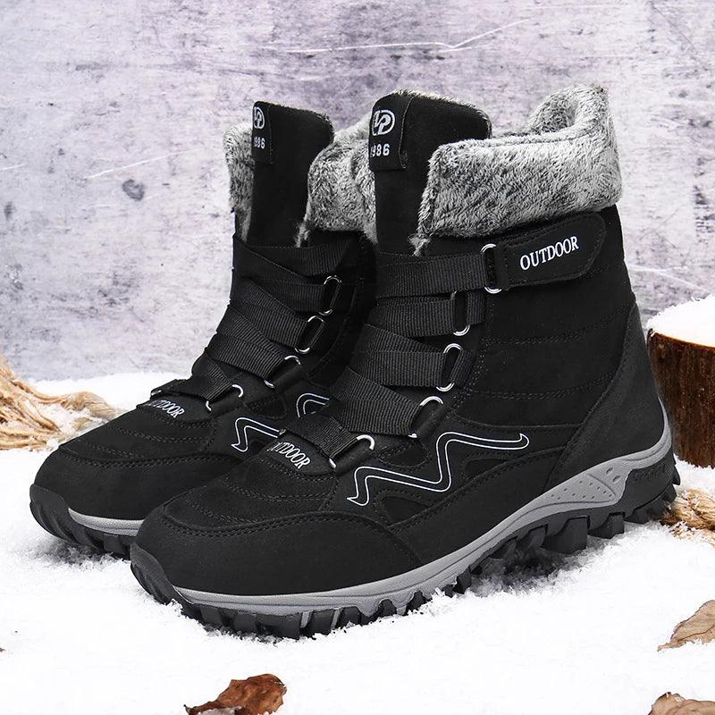 Fur Plush Warm Men Ankle Waterproof Men Boots Outdoor Non-Slip Hiking Boots - JVMCL