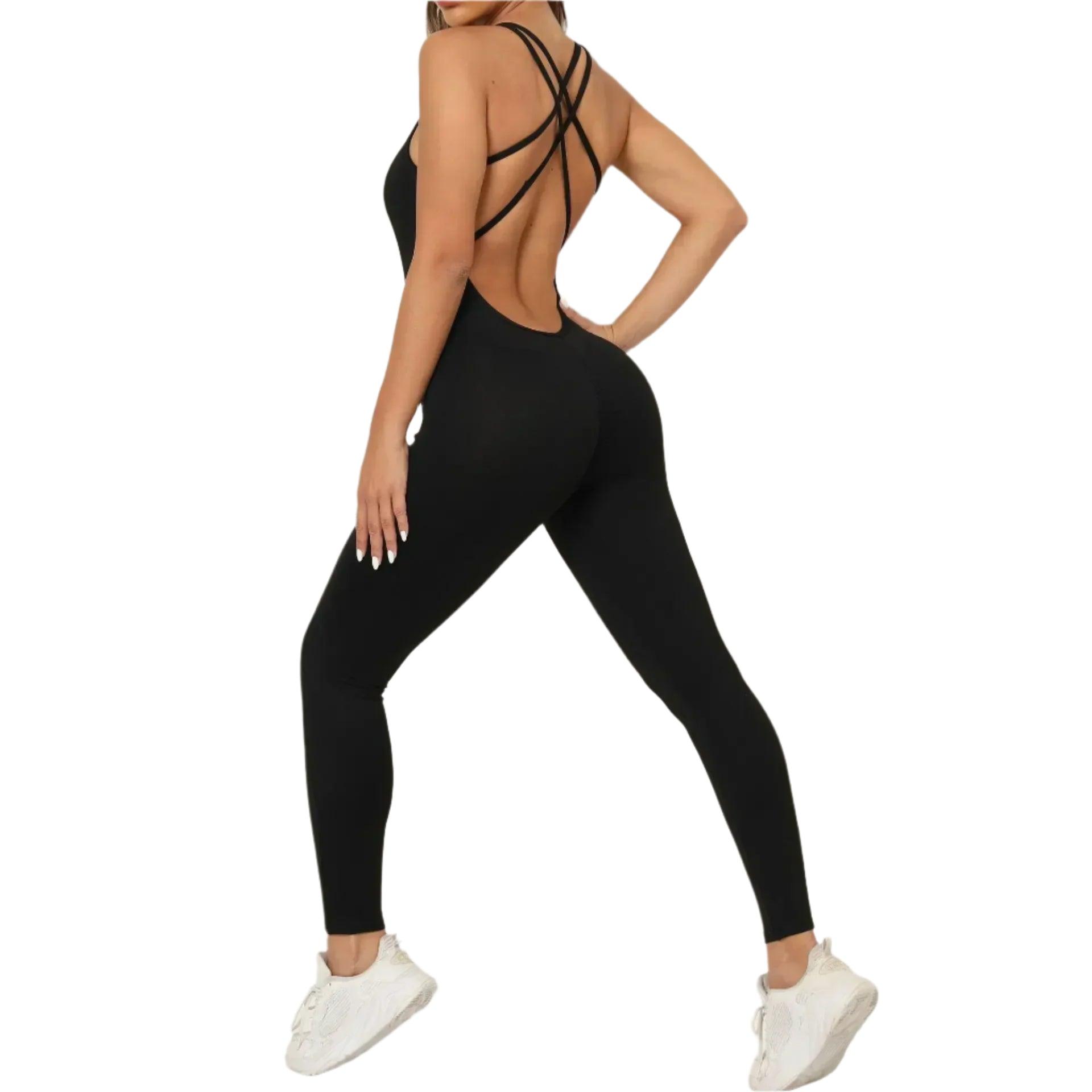 Sexy Backless Bodycon Scrunch Jumpsuit –Push-Up Dance Fitness Overalls for Women - JVMCL