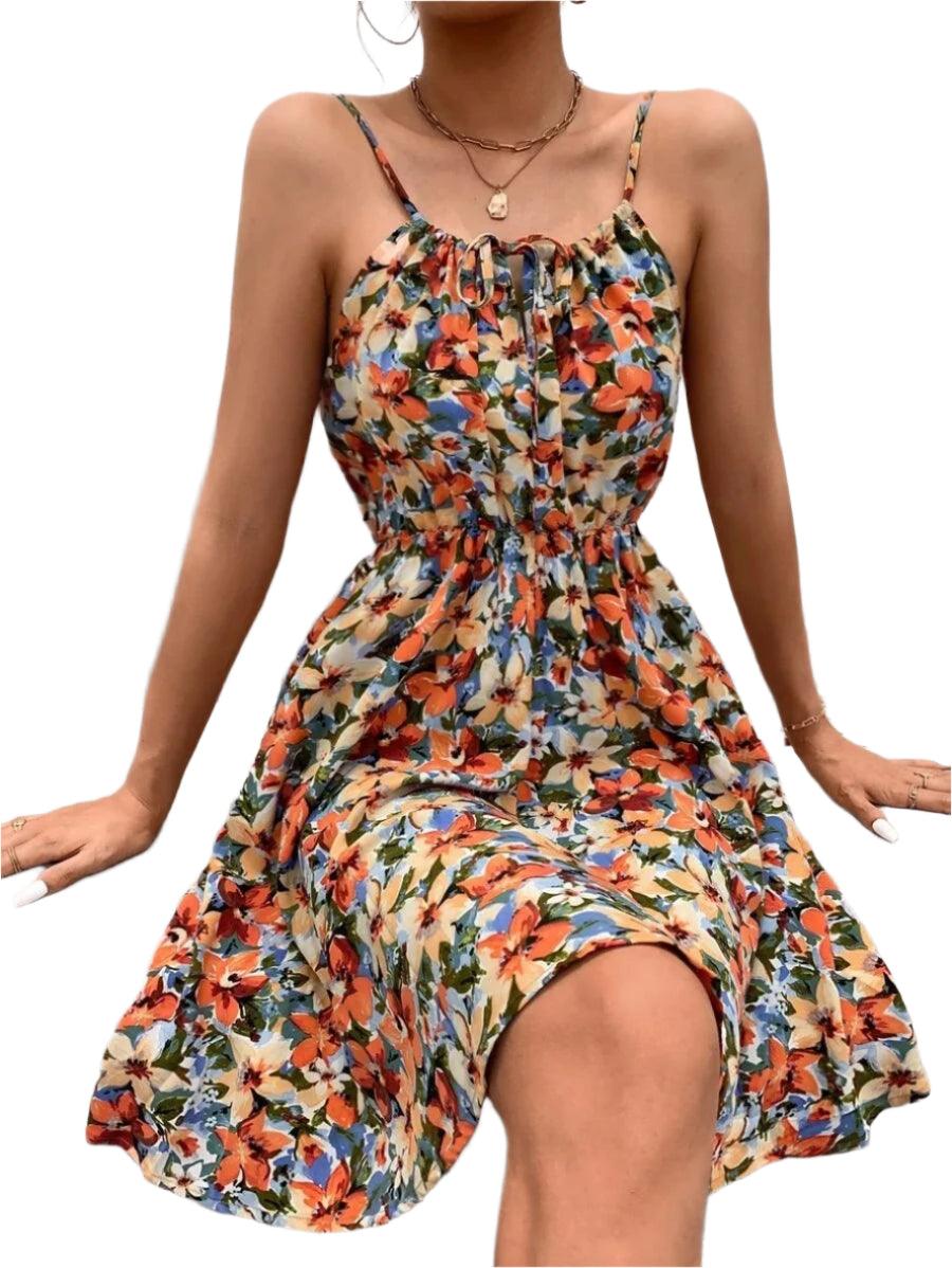 Summer Floral Print Spaghetti Strap Mini Dress – 2024 Y2K Beach Sundress - JVMCL