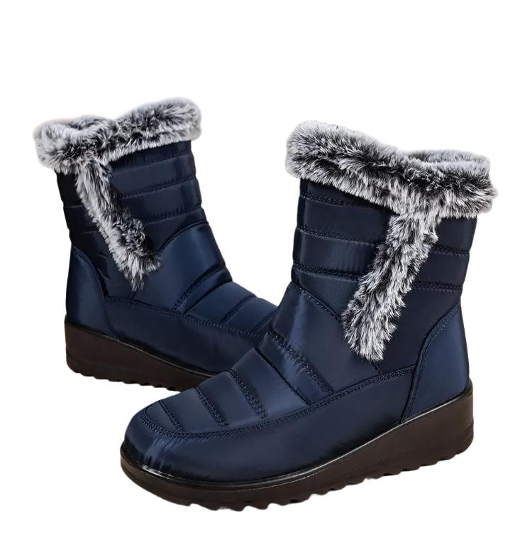 Women's Mid-Calf Snow Boots – Plush-Lined Platform Winter Boots with Down Upper - JVMCL