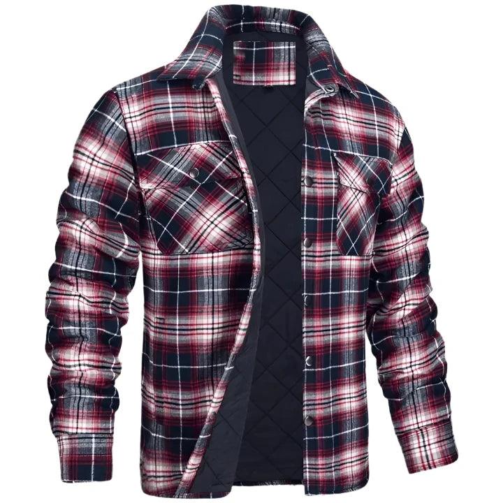 Men’s Plaid Long-Sleeve Winter Jacket – Thick Lapel Bomber Coat for Autumn & Winter - JVMCL