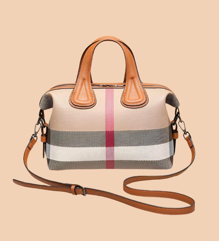 Luxury Plaid Canvas Boston Handbag – Designer Crossbody & Shoulder Bag for Women - JVMCL