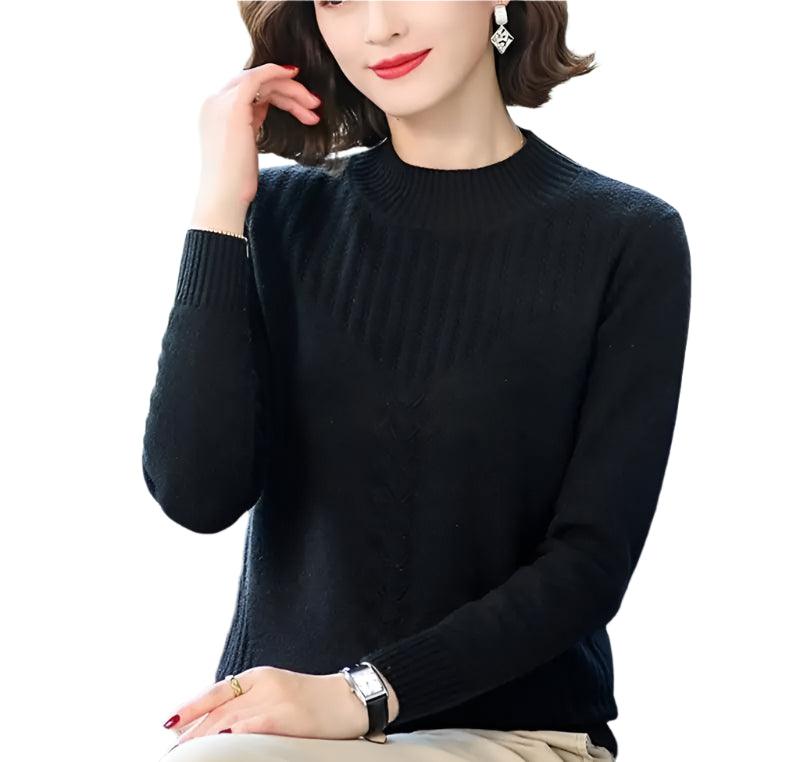 Knitted Long Sleeve Half High Collar Pullover Screw Thread Sweater - JVMCL