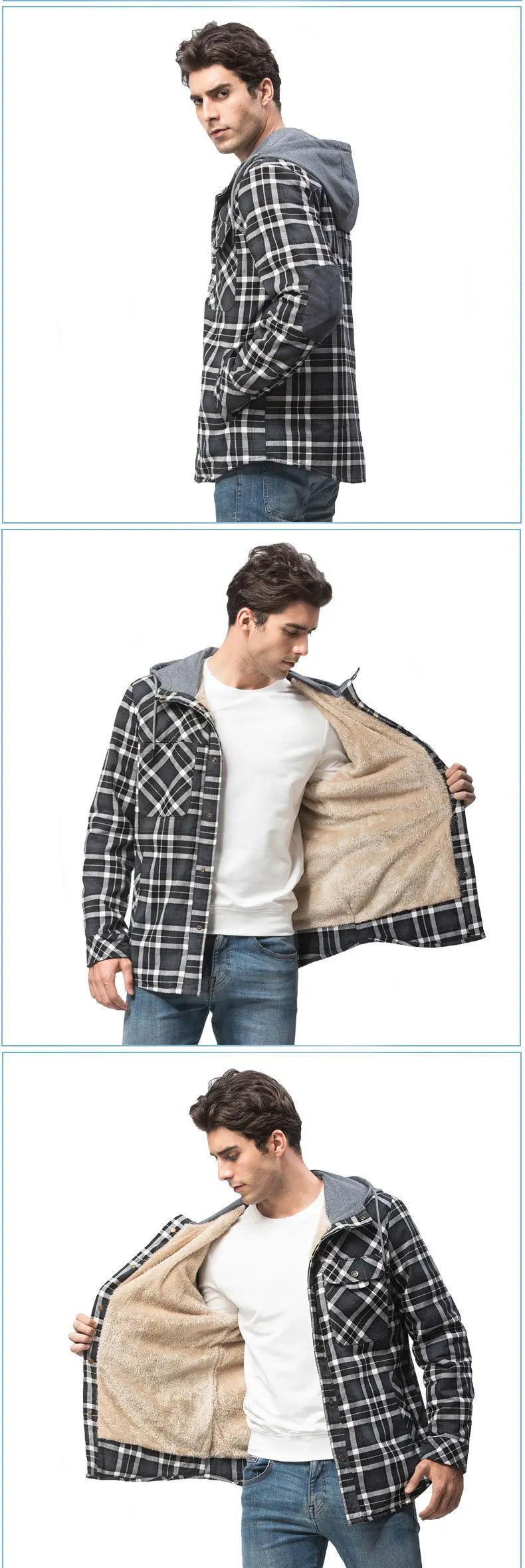 American Cross-Border Men's Plaid Hooded Winter Jacket - JVMCL