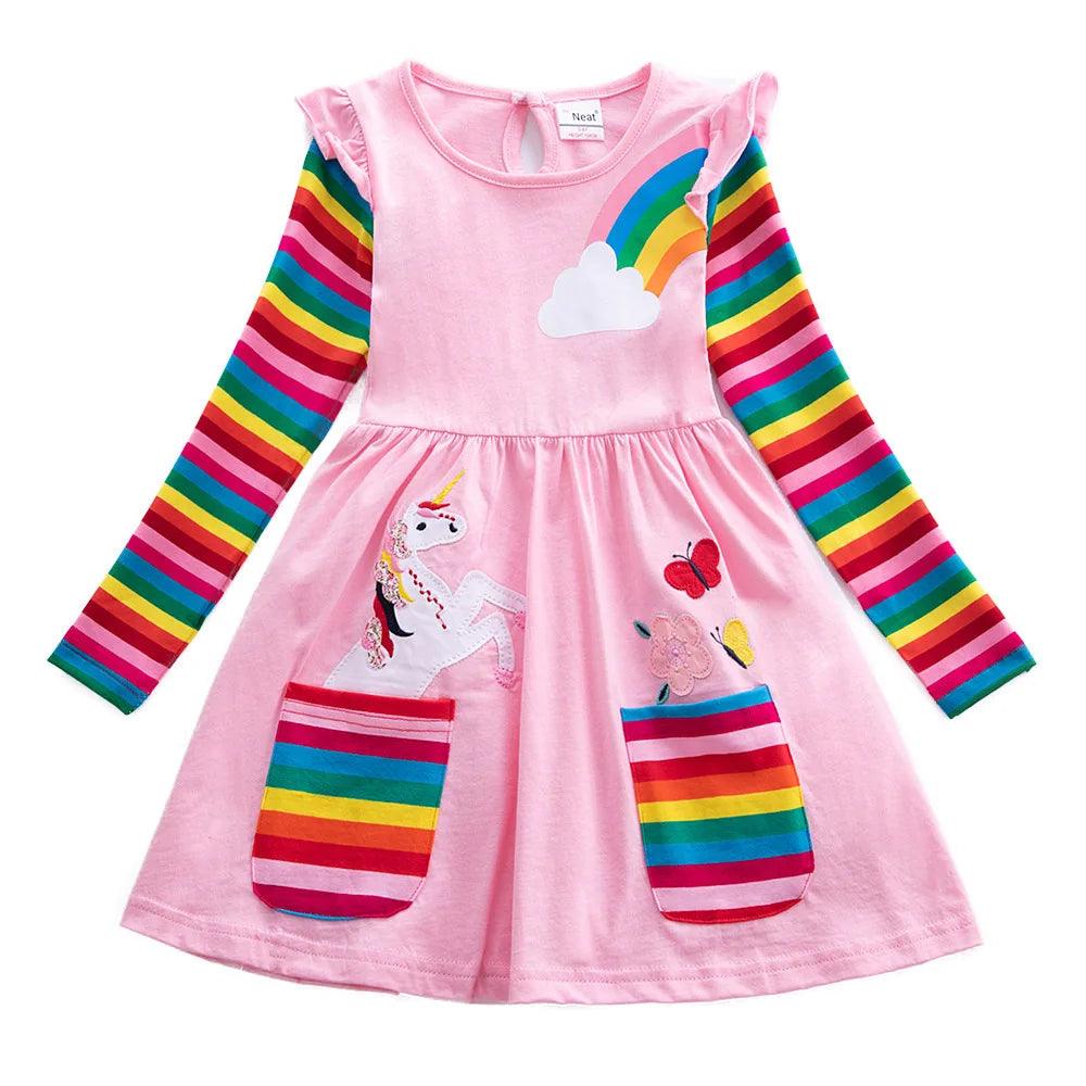 Adorable Toddler Girls' Christmas Santa Dress –Soft Cotton Rainbow Cartoon Skirt - JVMCL