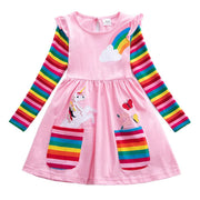 Adorable Toddler Girls' Christmas Santa Dress –Soft Cotton Rainbow Cartoon Skirt - JVMCL