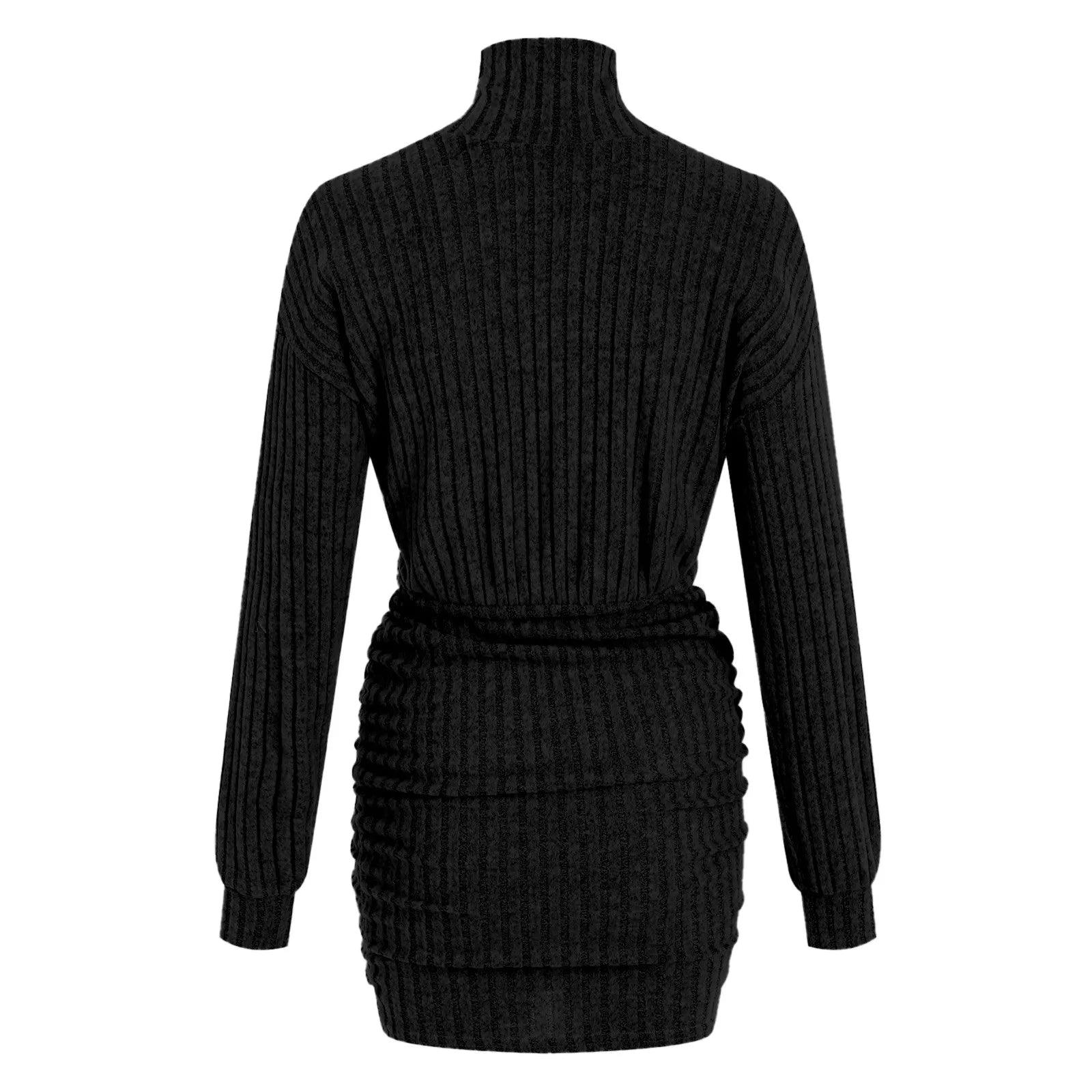 Casual Bodycon Women’s Long Sleeve Ribbed Knit Turtleneck Mini Sweater Dress - JVMCL