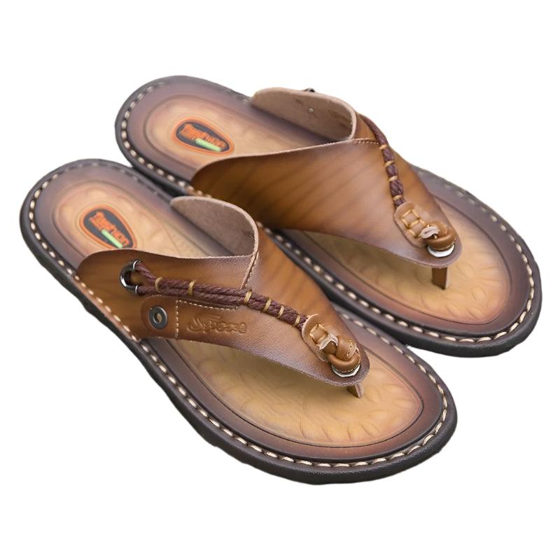 Handmade Leather Slippers Trendy Fashion Men's Flip-flops Outdoor Breathable Comfortable Men and Simple Sandals - JVMCL