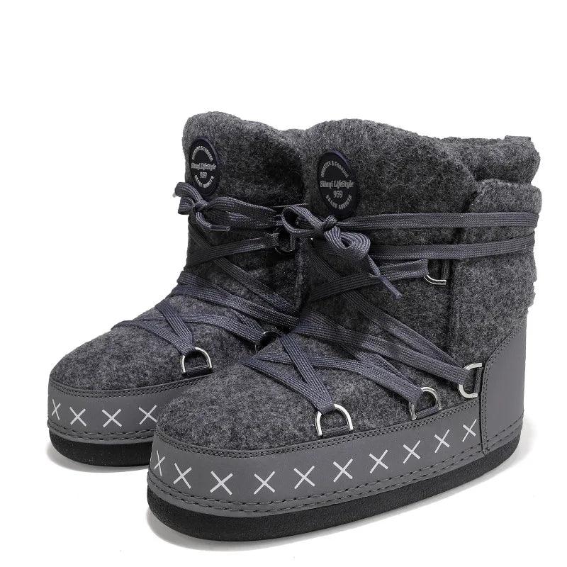 Antiskid Plush Waterproof Mid-Calf Platform Ski Warm Snow Boots (Size 35-46) - JVMCL