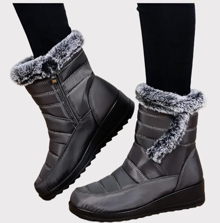 Women's Mid-Calf Snow Boots – Plush-Lined Platform Winter Boots with Down Upper - JVMCL