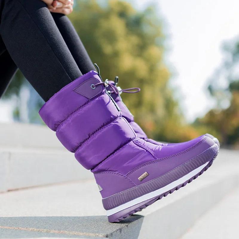 Platform Spring Winter Thick Waterproof Non-slip Fashion Fur Women Snow Boots - JVMCL