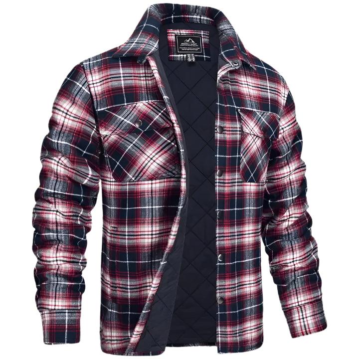 Men’s Plaid Long-Sleeve Winter Jacket – Thick Lapel Bomber Coat for Autumn & Winter - JVMCL