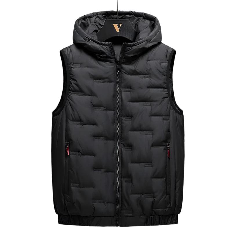 Winter Men's Warm Hooded Vest Jacket - Rectangular Embossed Down Cotton Design - JVMCL