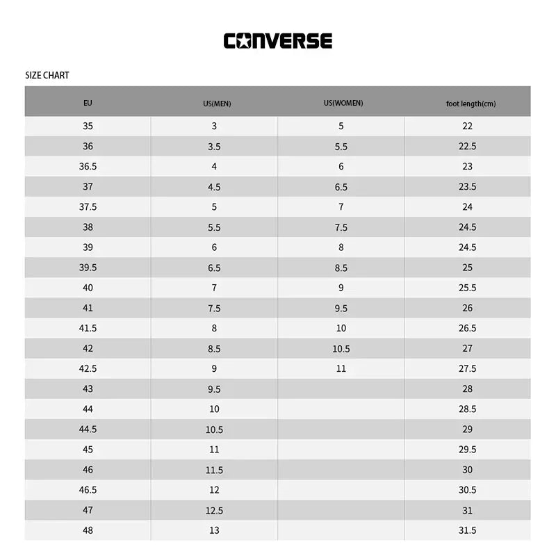 Converse Chuck Taylor All Star Platform Clean Skateboarding Unisex Shoes Chart