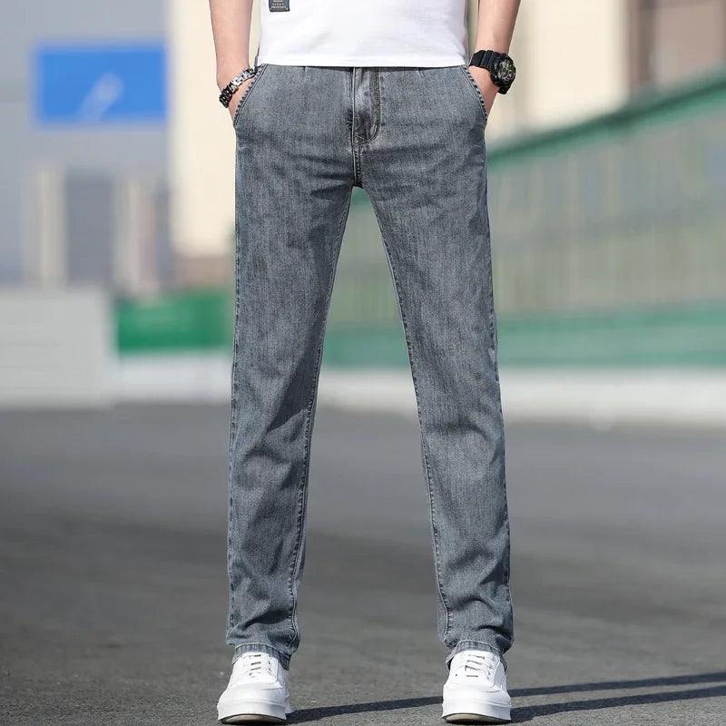 Summer Men's Loose Stretch Gray Jeans – Smart Casual Denim for Everyday Comfort - JVMCL