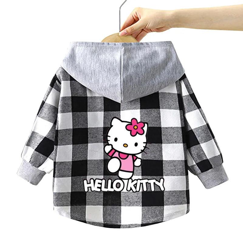 Kitty-Inspired Cute & Casual Hello Hooded Plaid Kids Shirt Outfit (1-12 Years) - JVMCL