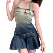 Y2K Strapless Denim Mini Dress – Chic & Elegant Gradient Clubwear