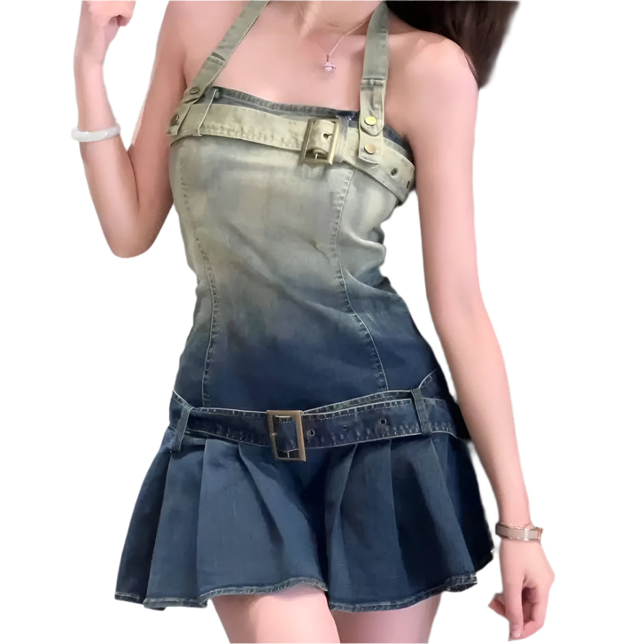 Y2K Strapless Denim Mini Dress – Chic & Elegant Gradient Clubwear