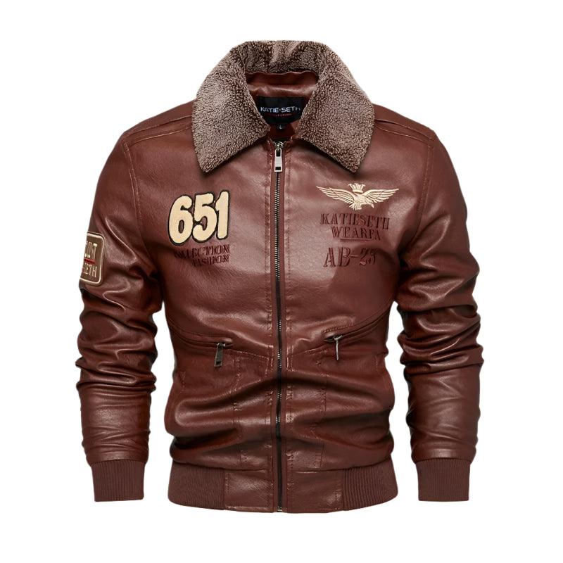 Fashion-Forward Casual Leather Embroidered Aviator Men's Biker Motorcycle Jacket - JVMCL