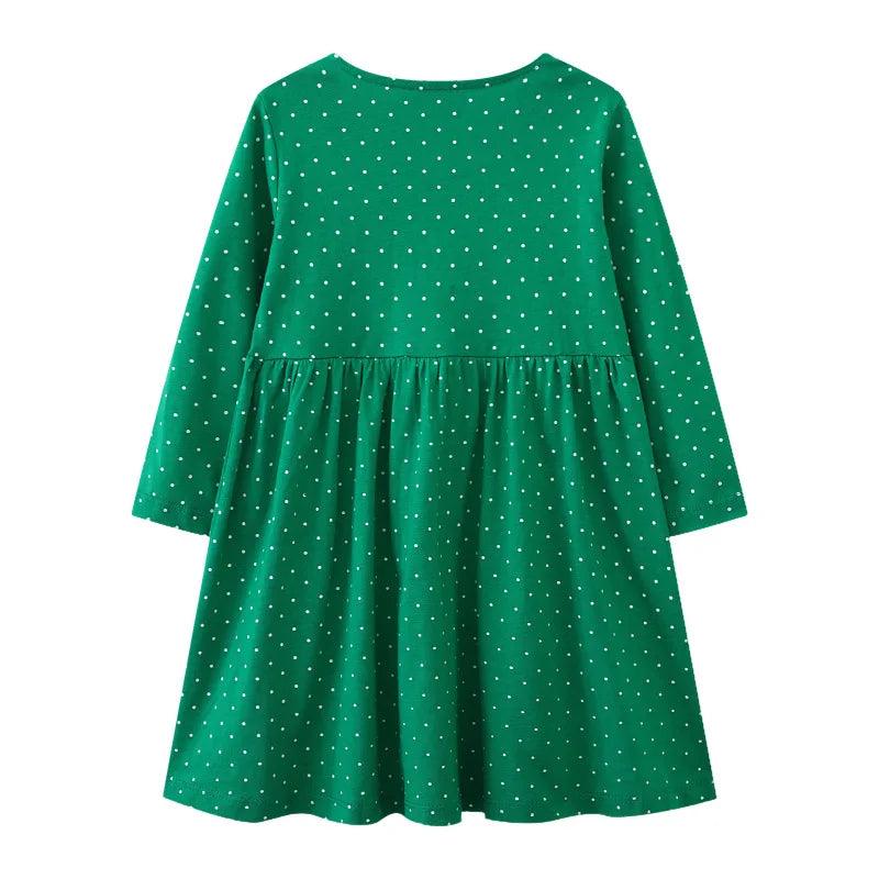 Charming Dots Button Girls' Dress – Cozy Autumn & Winter Party Outfit for Kids - JVMCL