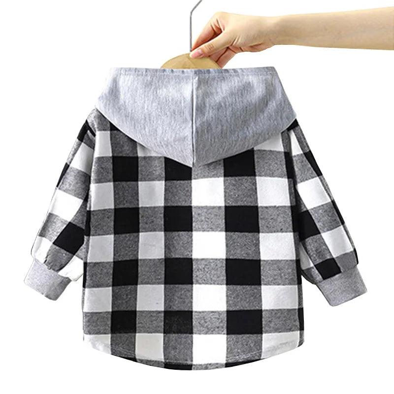 Kitty-Inspired Cute & Casual Hello Hooded Plaid Kids Shirt Outfit (1-12 Years) - JVMCL