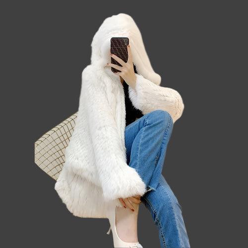 Luxurious Natural Rabbit Fur Hooded Coat – Soft, Warm & Elegant for Winter - JVMCL