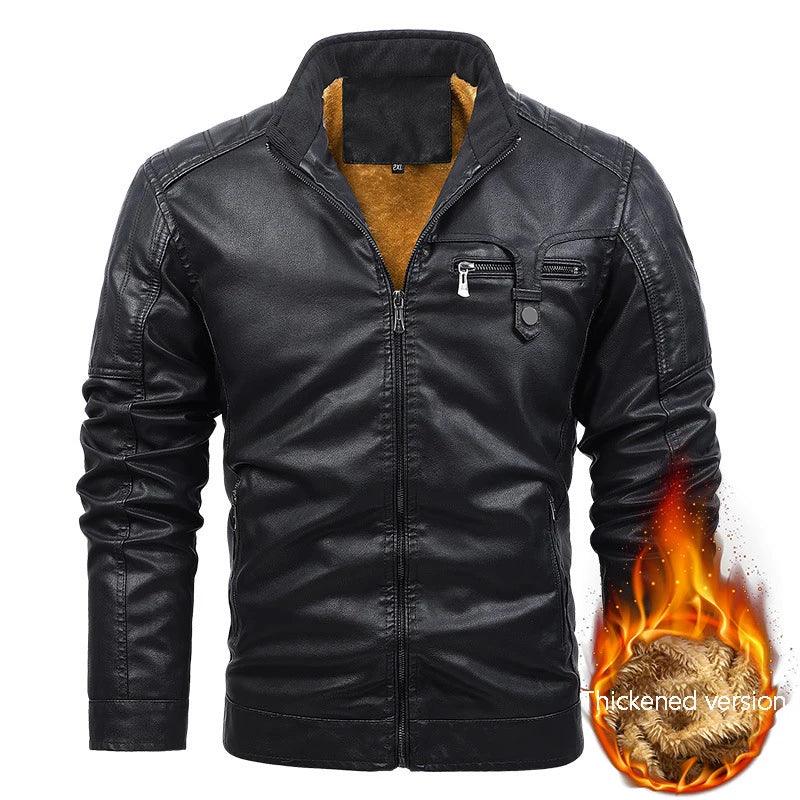 Men’s Standing Collar PU Leather Jacket – Multi-Pocket Moto & Biker Style - JVMCL