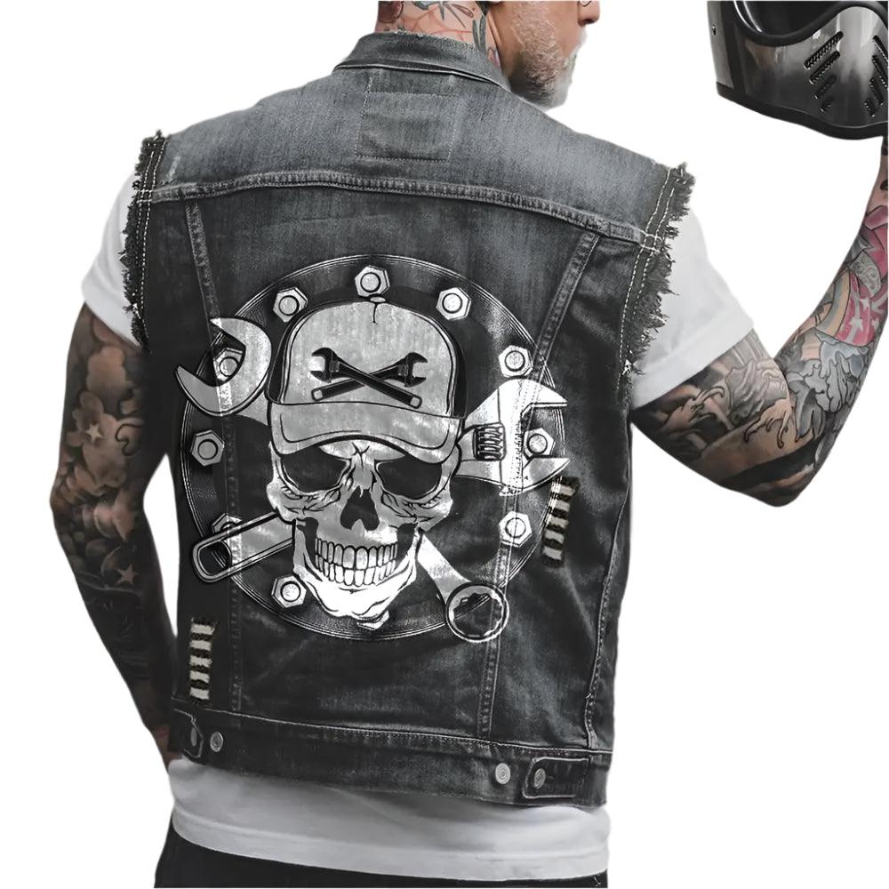 Comfort Stylish Street Riding 3D Print Sleeveless Denim Waist Vest Coat for Men - JVMCL