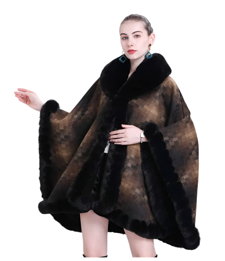 Women's Thicken Lining Woolen Faux Rabbit Fur Cloak Overcoat - Vintage Winter Cape - JVMCL