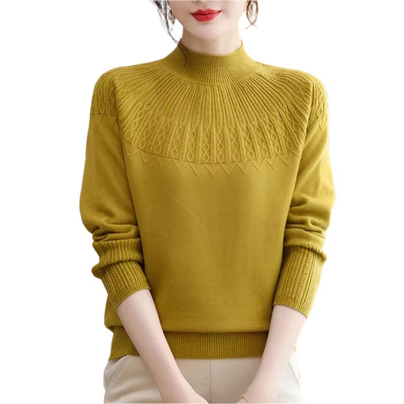 Women's Solid Half-High Collar Cashmere Sweater – Loose Knit Wool Casual Top - JVMCL