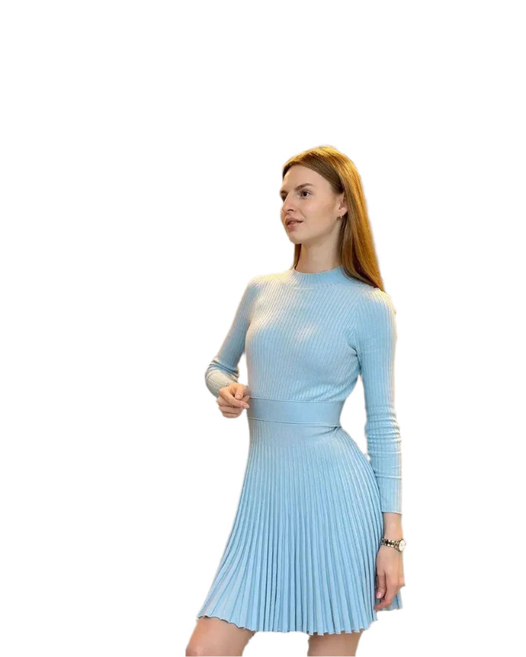 Turtleneck Knit Ruffled Mini Elegant High Waist Ribbed Skinny Knitwear Dress - JVMCL