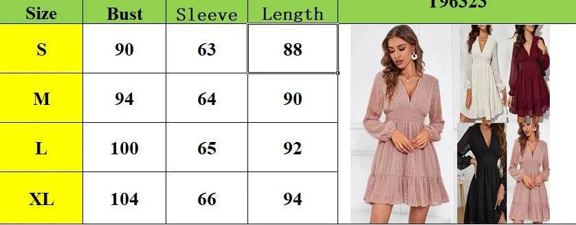 Lantern Sleeve Solid Color Long Sleeve V-Neck High Waist Women's Short Dress - JVMCL