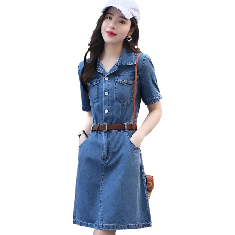 Women’s Summer Denim Dress – Retro High Waist Casual Jean Dress